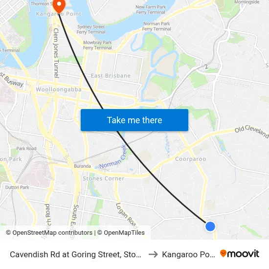 Cavendish Rd at Goring Street, Stop 34 to Kangaroo Point map