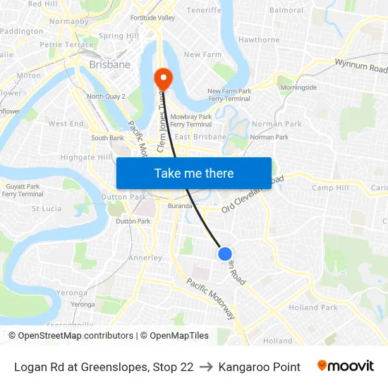 Logan Rd at Greenslopes, Stop 22 to Kangaroo Point map
