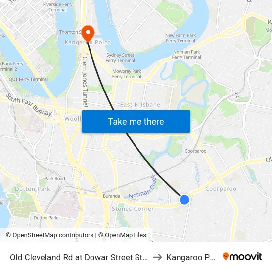 Old Cleveland Rd at Dowar Street Stop 20 to Kangaroo Point map