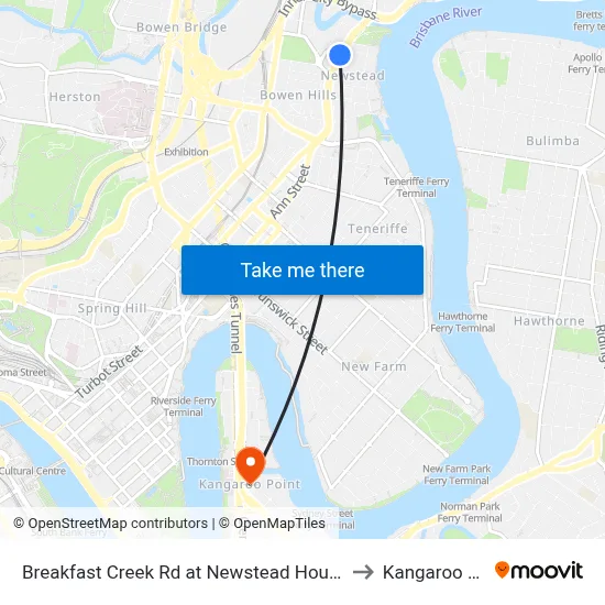 Breakfast Creek Rd at Newstead House, Stop 12 to Kangaroo Point map