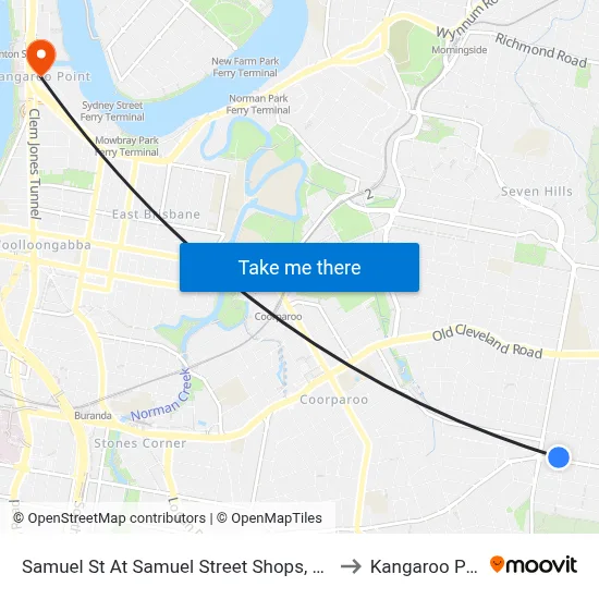 Samuel St At Samuel Street Shops, Stop 41 to Kangaroo Point map
