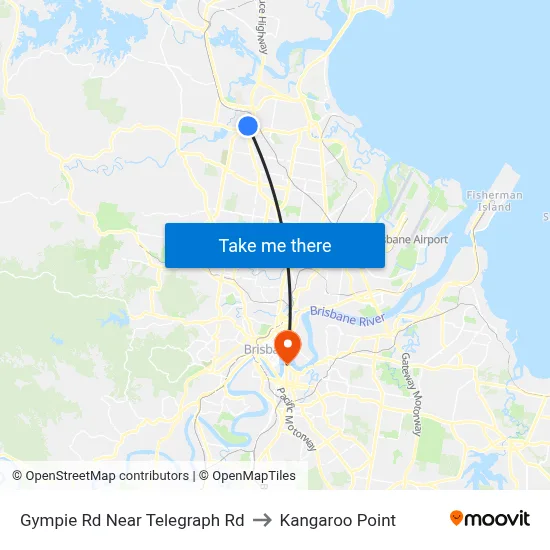 Gympie Rd Near Telegraph Rd to Kangaroo Point map