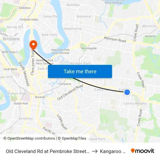 Old Cleveland Rd at Pembroke Street, Stop 36 to Kangaroo Point map