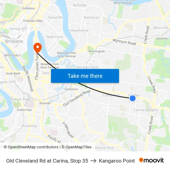 Old Cleveland Rd at Carina, Stop 35 to Kangaroo Point map