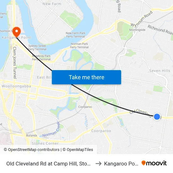 Old Cleveland Rd at Camp Hill, Stop 30 to Kangaroo Point map