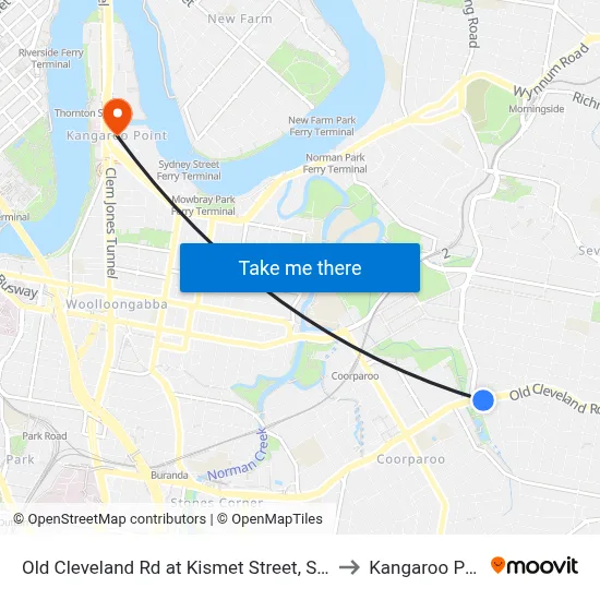 Old Cleveland Rd at Kismet Street, Stop 26 to Kangaroo Point map