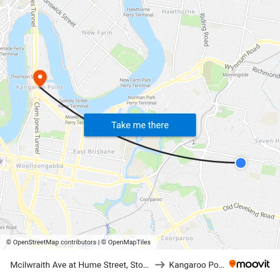 Mcilwraith Ave at Hume Street, Stop 29 to Kangaroo Point map