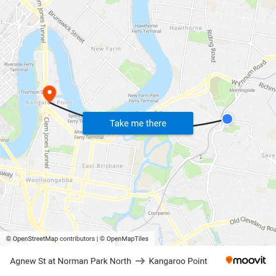 Agnew St at Norman Park North to Kangaroo Point map