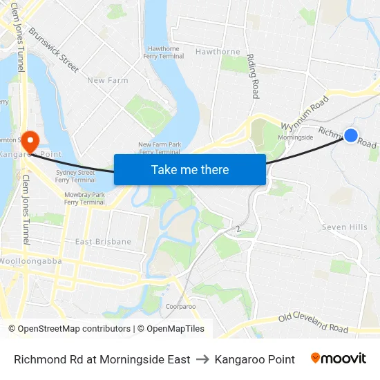 Richmond Rd at Morningside East to Kangaroo Point map