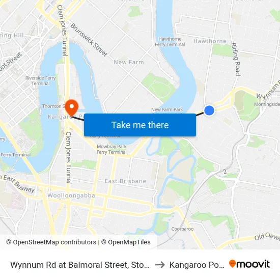 Wynnum Rd at Balmoral Street, Stop 21 to Kangaroo Point map