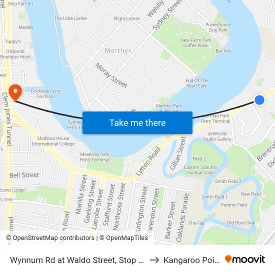 Wynnum Rd at Waldo Street, Stop 20 to Kangaroo Point map