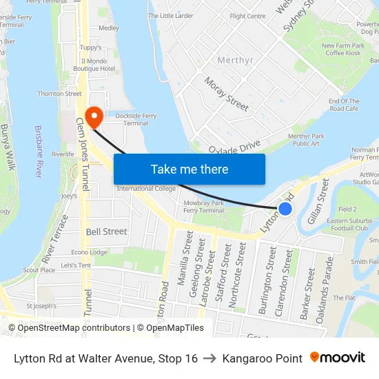 Lytton Rd at Walter Avenue, Stop 16 to Kangaroo Point map