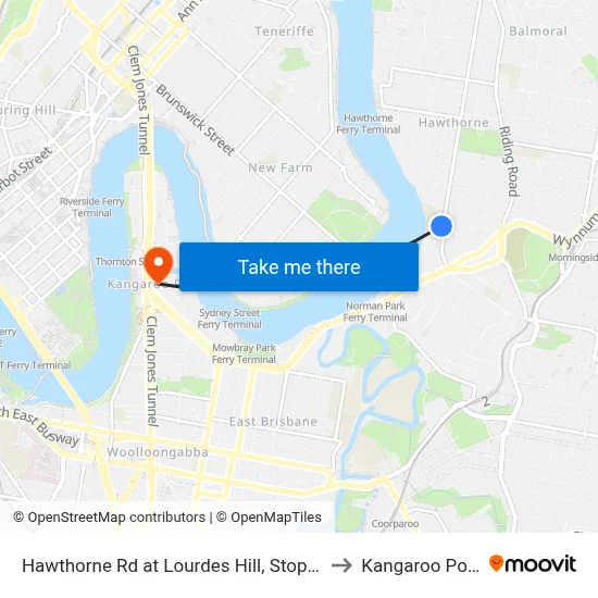 Hawthorne Rd at Lourdes Hill, Stop 21a to Kangaroo Point map