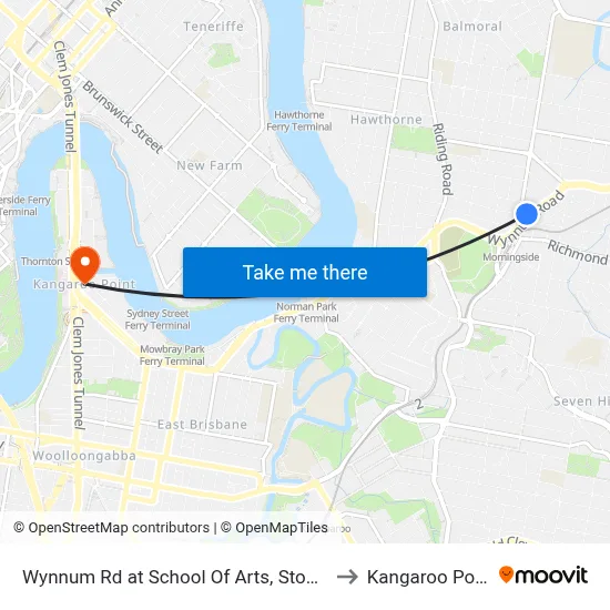 Wynnum Rd at School Of Arts, Stop 27 to Kangaroo Point map