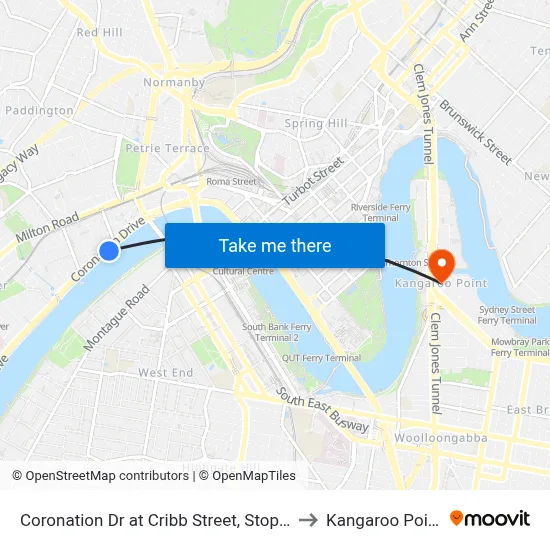 Coronation Dr at Cribb Street, Stop 4 to Kangaroo Point map