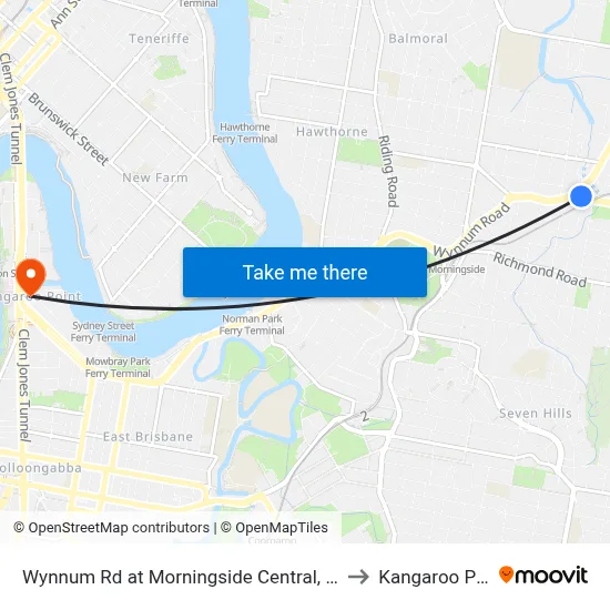 Wynnum Rd at Morningside Central, Stop 30 to Kangaroo Point map