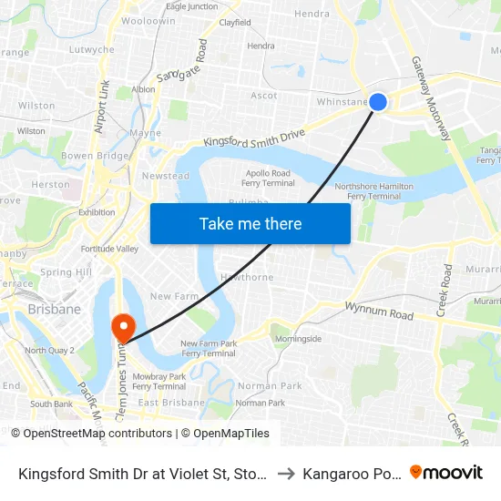 Kingsford Smith Dr at Violet St, Stop 35 to Kangaroo Point map