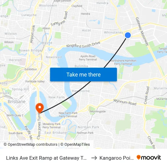 Links Ave Exit Ramp at Gateway Tafe to Kangaroo Point map