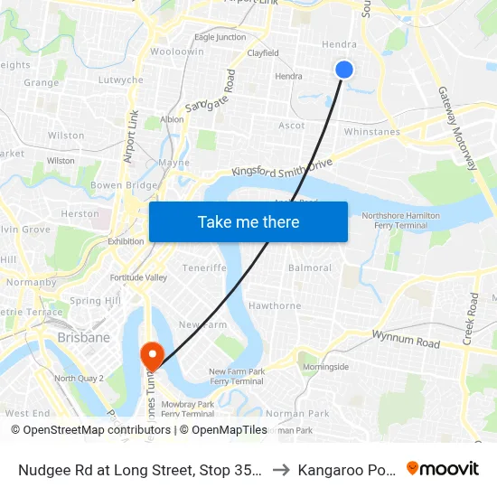 Nudgee Rd at Long Street, Stop 35/45 to Kangaroo Point map