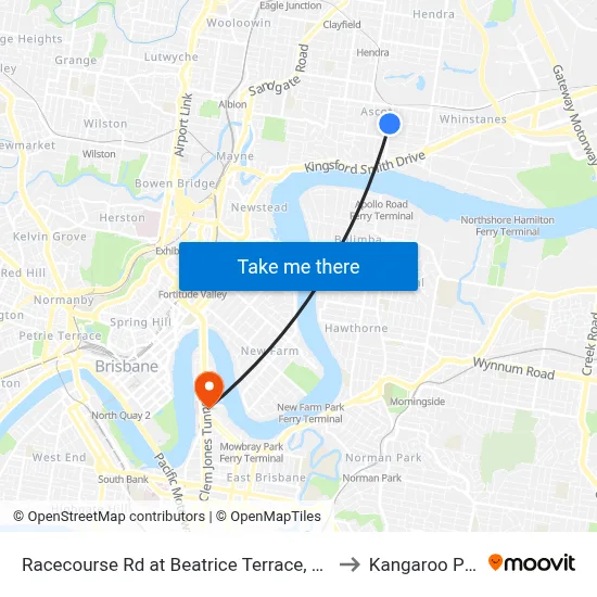 Racecourse Rd at Beatrice Terrace, Stop 22 to Kangaroo Point map