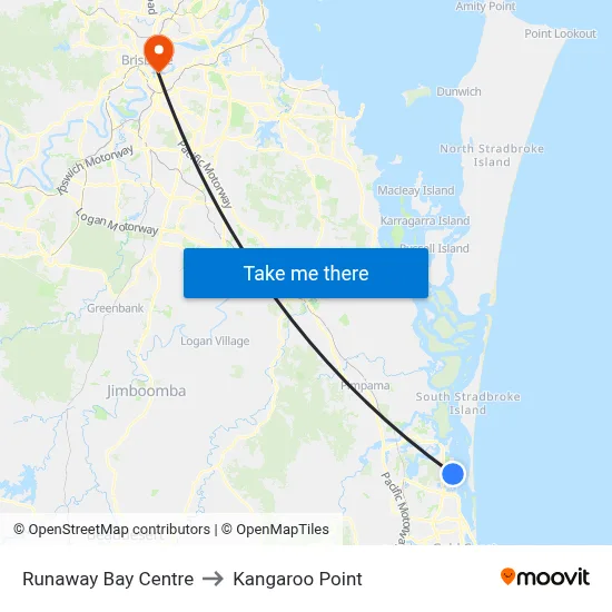 Runaway Bay Centre to Kangaroo Point map