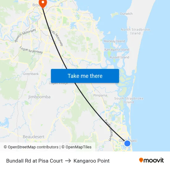 Bundall Rd at Pisa Court to Kangaroo Point map