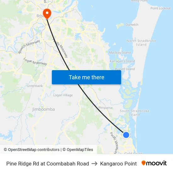 Pine Ridge Rd at Coombabah Road to Kangaroo Point map