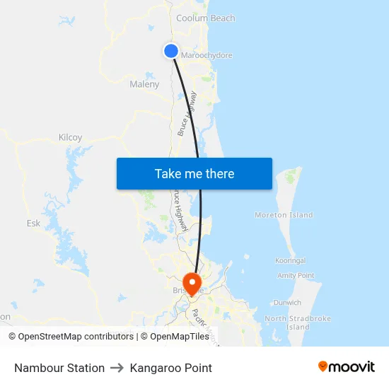 Nambour Station to Kangaroo Point map