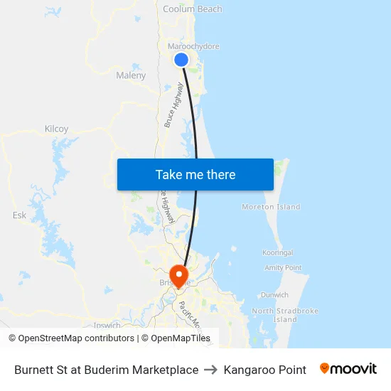 Burnett St at Buderim Marketplace to Kangaroo Point map