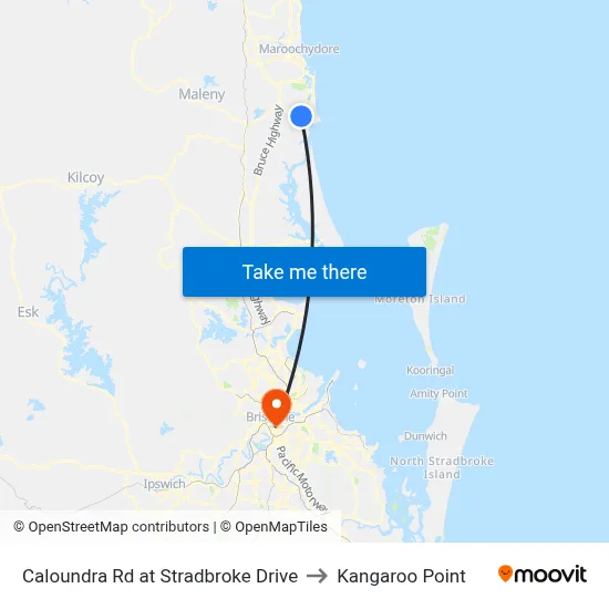 Caloundra Rd at Stradbroke Drive to Kangaroo Point map
