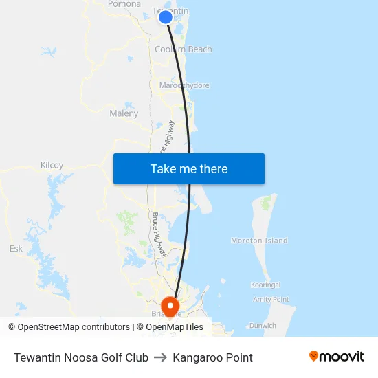 Tewantin Noosa Golf Club to Kangaroo Point map
