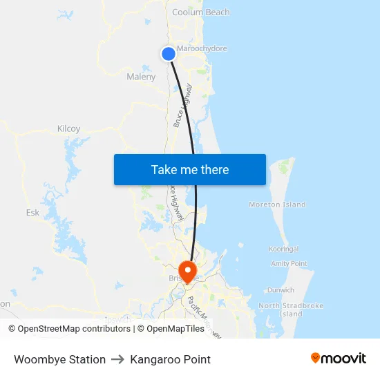 Woombye Station to Kangaroo Point map