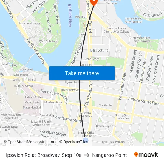 Ipswich Rd at Broadway, Stop 10a to Kangaroo Point map