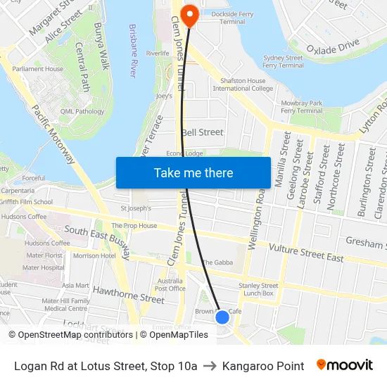 Logan Rd at Lotus Street, Stop 10a to Kangaroo Point map