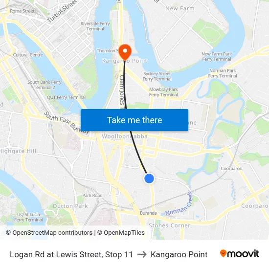 Logan Rd at Lewis Street, Stop 11 to Kangaroo Point map