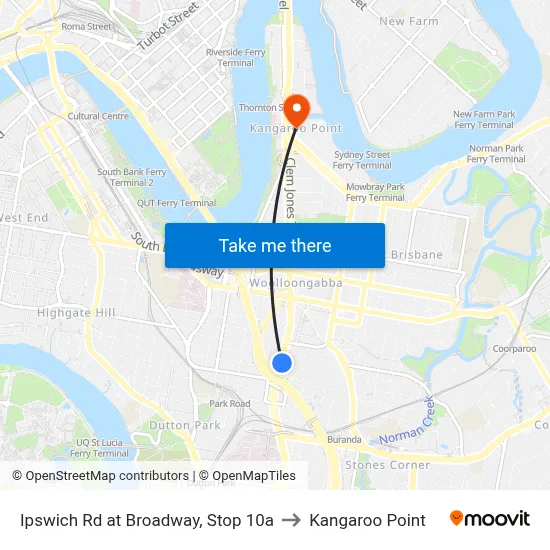 Ipswich Rd at Broadway, Stop 10a to Kangaroo Point map