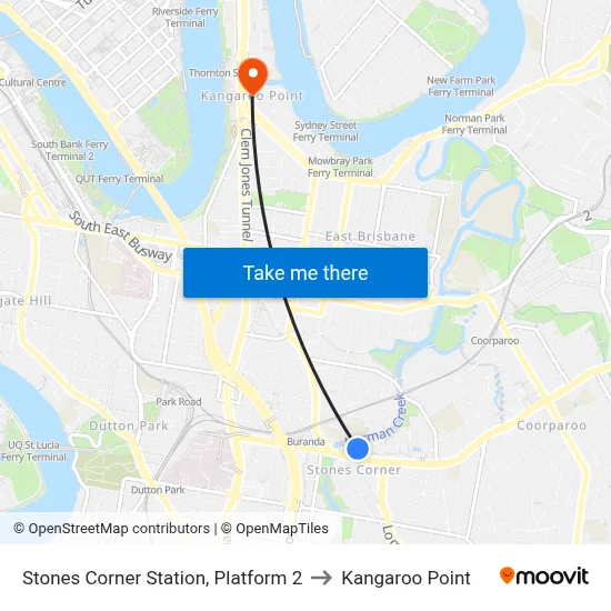 Stones Corner Station, Platform 2 to Kangaroo Point map