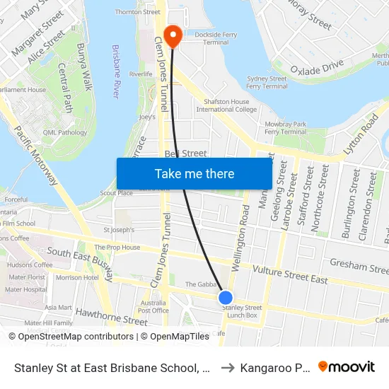 Stanley St at East Brisbane School, Stop 10 to Kangaroo Point map
