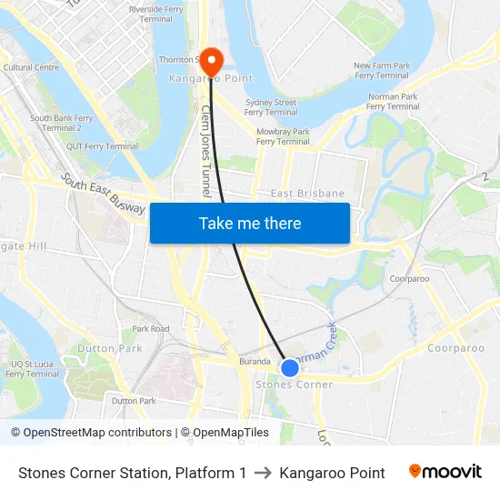 Stones Corner Station, Platform 1 to Kangaroo Point map