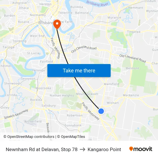 Newnham Rd at Delavan, Stop 78 to Kangaroo Point map