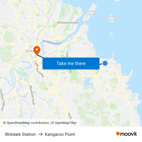 Birkdale Station to Kangaroo Point map