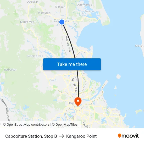 Caboolture Station, Stop B to Kangaroo Point map