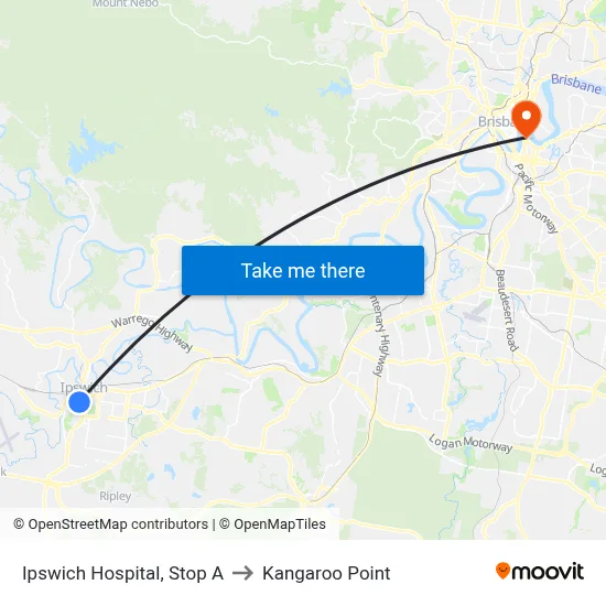 Ipswich Hospital, Stop A to Kangaroo Point map