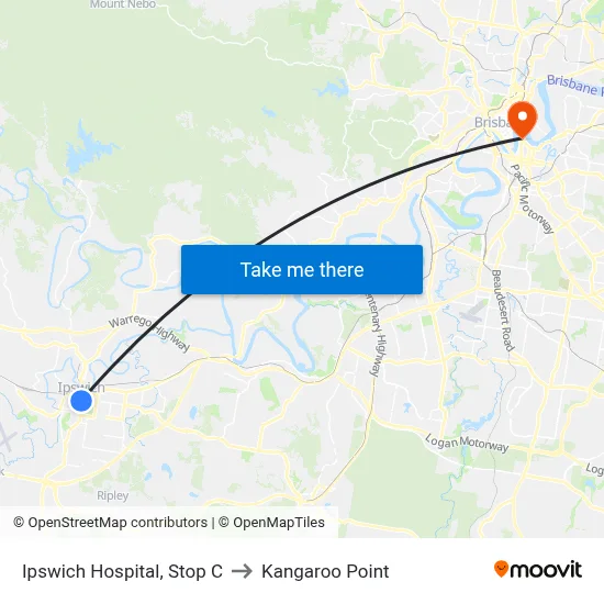 Ipswich Hospital, Stop C to Kangaroo Point map