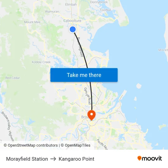 Morayfield Station to Kangaroo Point map