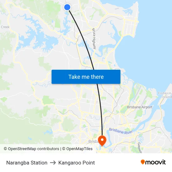 Narangba Station to Kangaroo Point map