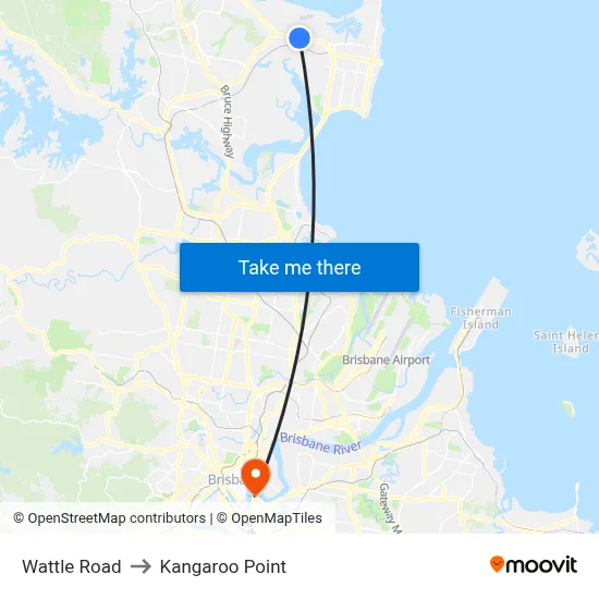 Wattle Road to Kangaroo Point map