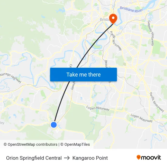 Orion Springfield Central to Kangaroo Point map