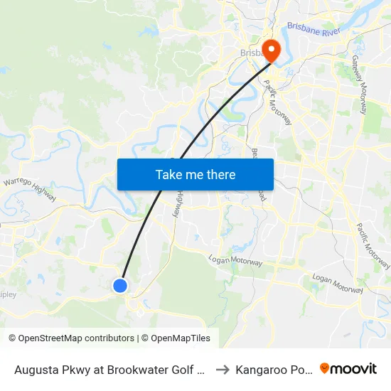 Augusta Pkwy at Brookwater Golf Club to Kangaroo Point map