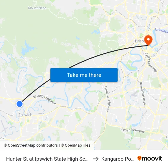 Hunter St at Ipswich State High School to Kangaroo Point map
